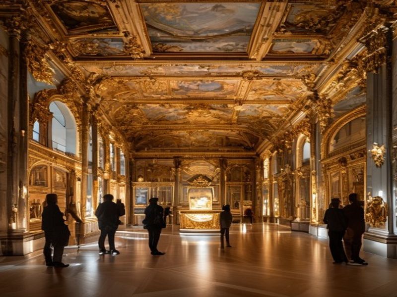 Salon d'exposition d'un musée parisien avec boiseries et visiteurs